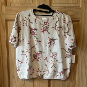 LC Lauren Conrad Cream Sweater with Pink Floral Design
